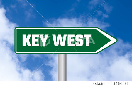 Key west road sign on sky background 113464171