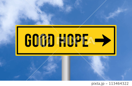 Good hope road sign on sky background 113464322