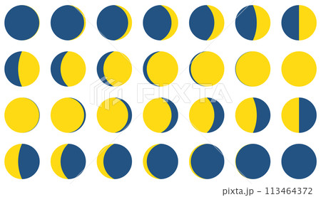 月の満ち欠け、三日月、満月のアイコンのベクターイラストセット 113464372
