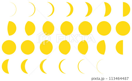 月の満ち欠け、三日月、満月のアイコンのベクターイラストセット 113464487