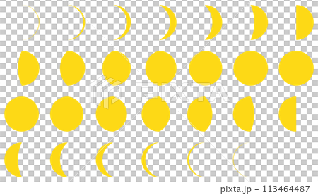 月の満ち欠け、三日月、満月のアイコンのベクターイラストセット 113464487