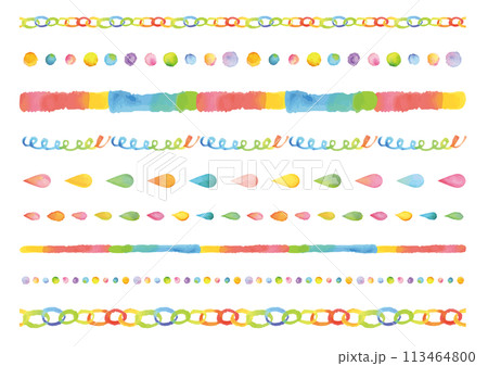 カラフルでにぎやかな水彩のライン素材セット 113464800