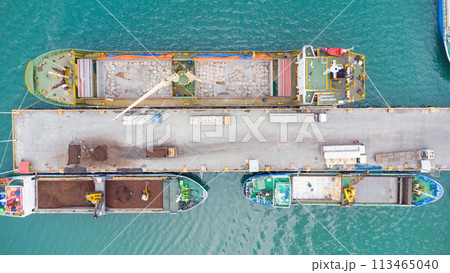 aerial view of container ship in sea 113465040