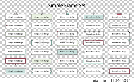 Frame set, speech bubble, pop, decoration, decorative border, variation, line drawing, simple, cute, light blue 113465094