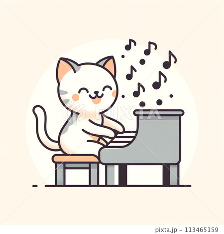 ピアノを弾く猫のイラスト素材 [113465159] - PIXTA