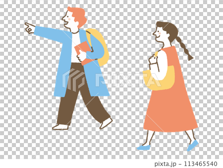 A man holding a book and a woman holding a tote bag_color A man holding a book and a woman holding a tote bag_color 113465540