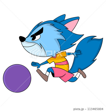 The blue ferret is seriously dribbling a soccer ball 113465804