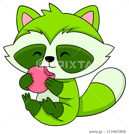 Green ferret cub is sitting holding food 113465808