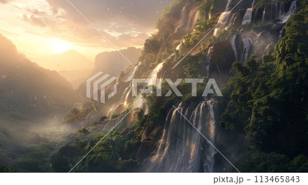 Majestic Waterfall in Dense Forest Majestic Waterfall in Dense Forest 113465843