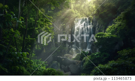 Majestic Waterfall in the Heart of a Forest 113465873