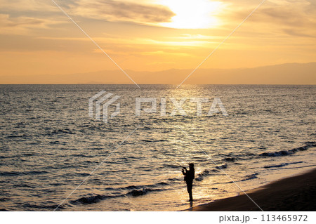 湘南の海でルアーフィッシングをする釣り人 113465972