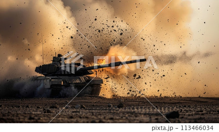 Tank Emitting Heavy Smoke During Battle Tank Emitting Heavy Smoke During Battle 113466034