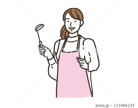 キッチンで料理をするエプロン姿の女性 キッチンで料理をするエプロン姿の女性 113466135