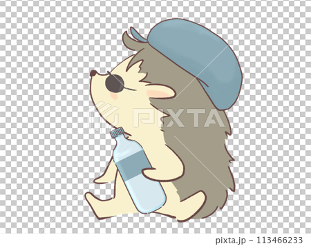 Illustration of a hedgehog holding a plastic bottle 113466233
