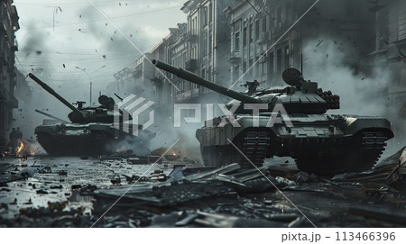 Tanks Patrolling the Street 113466396