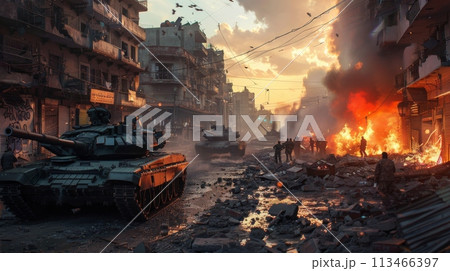 Group of Tanks in the Street 113466397