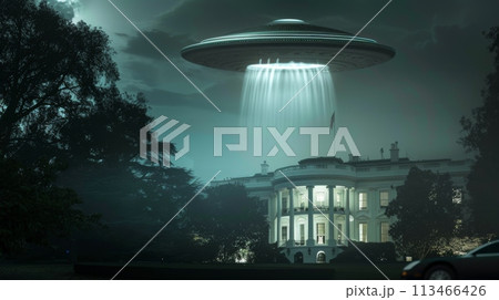 Large White House With Massive Flying Object UFO 113466426