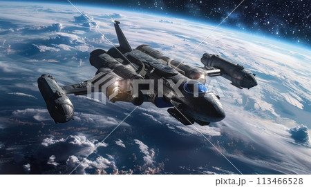 Space Ship Flying Over the Earth Space Ship Flying Over the Earth 113466528