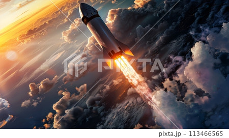 Rocket Flying Above Clouds 113466565