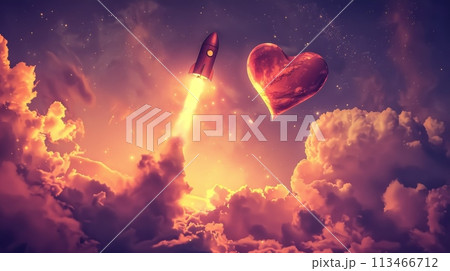 Heart Shaped Rocket Launching Into the Sky 113466712