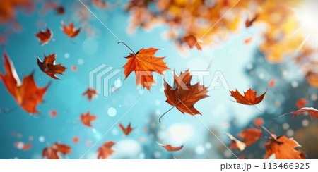 Autumn Maple Leaves Floating in the Air. Generative ai 113466925