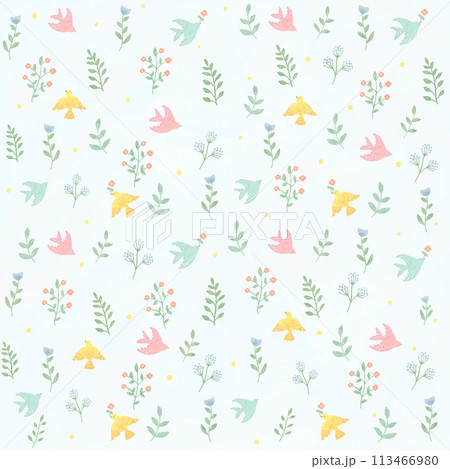 春の優しい色使いのオシャレな植物やお花のイラスト素材5 113466980