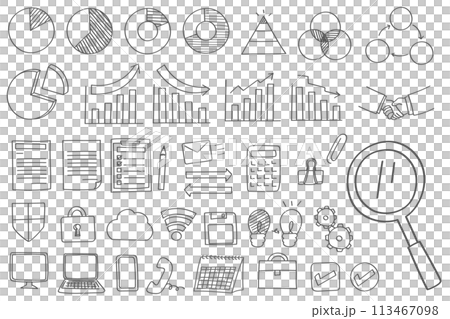 手書きの線画ビジネスゆるアイコンセット 手書きの線画ビジネスゆるアイコンセット 113467098