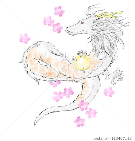 桜と龍のイラスト 113467119