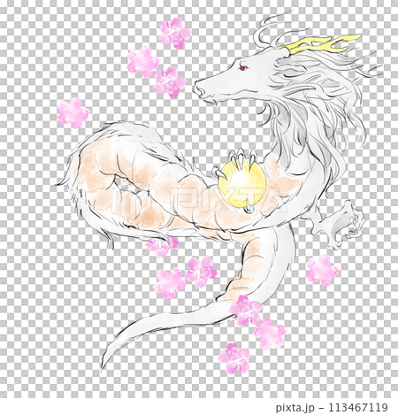 桜と龍のイラスト 113467119