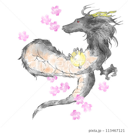 桜と龍のイラスト 113467121