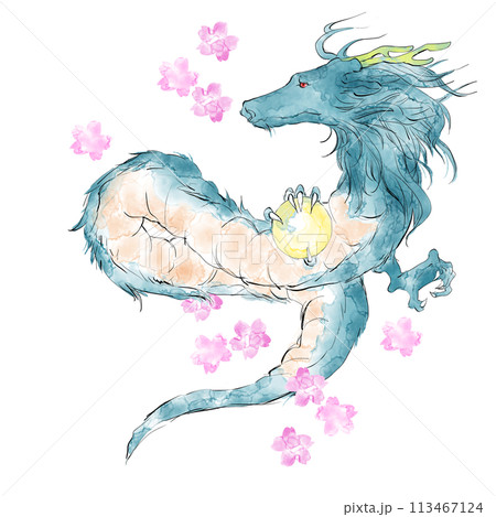 桜と龍のイラストのイラスト素材 [113467124] - PIXTA