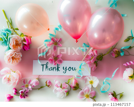 カラフルでポップな雰囲気のThank youメッセージカード 113467157