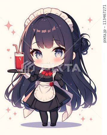 可愛いメイドのちびキャラの女の子　AI 113467271