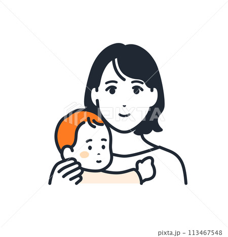 赤ちゃんとお母さんのシンプルなアイコンイラスト素材 113467548