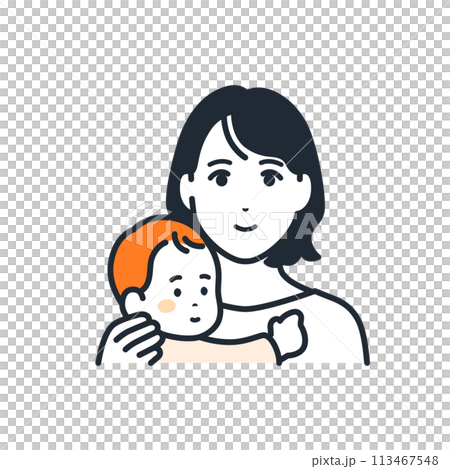 赤ちゃんとお母さんのシンプルなアイコンイラスト素材 113467548