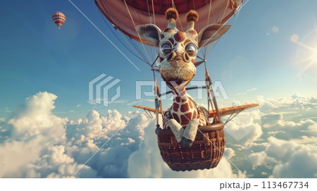 Giraffe Flying in Hot Air Balloon Giraffe Flying in Hot Air Balloon 113467734