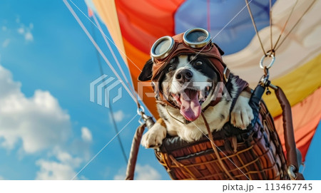 Dog in a Hot Air Balloon Wearing Goggles 113467745