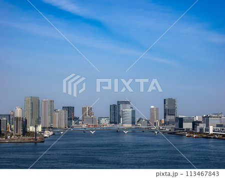 東京都市景観 レインボーブリッジから見た豊洲大橋方面の風景 東京都市景観 レインボーブリッジから見た豊洲大橋方面の風景 113467843