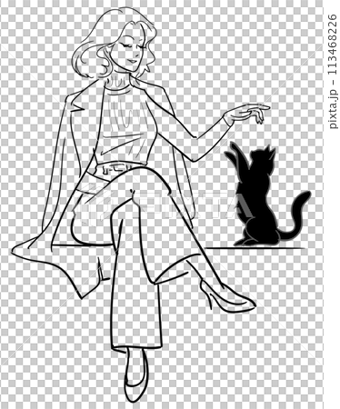 一個女人和一隻黑貓 113468226