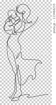 One line drawing - Woman holding a baby 113468233