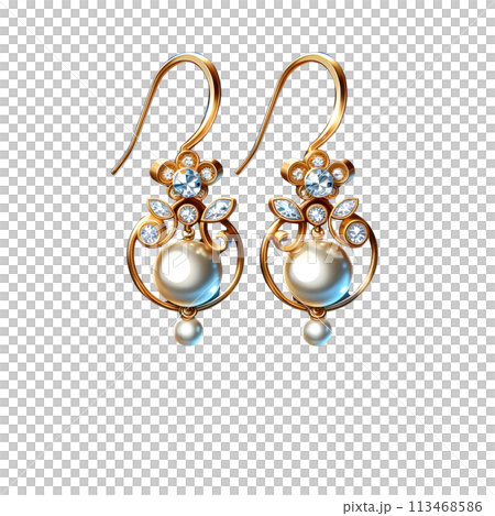 3D golden earrings 113468586