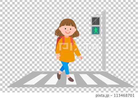 交通安全小學生過行人穿越道插畫素材 113468701