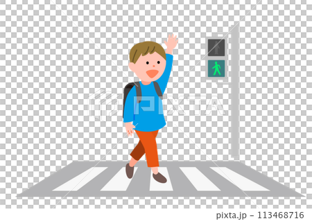 交通安全小學生過行人穿越道插畫素材 113468716