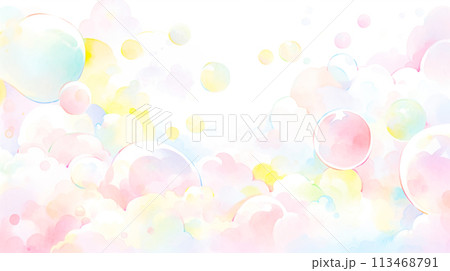 ドリーミーな泡の水彩イラスト背景 113468791