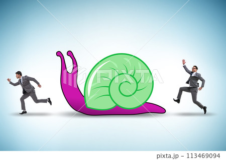 Businessman with snail in slow business concept Businessman with snail in slow business concept 113469094