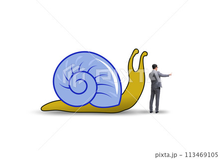 Businessman with snail in slow business concept 113469105