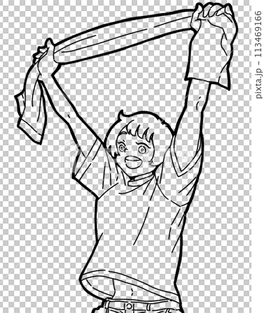 拿著毛巾享受觀看運動比賽的女孩 113469166