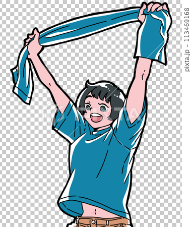 タオルを掲げてスポーツ観戦を楽しむ女の子 タオルを掲げてスポーツ観戦を楽しむ女の子 113469168