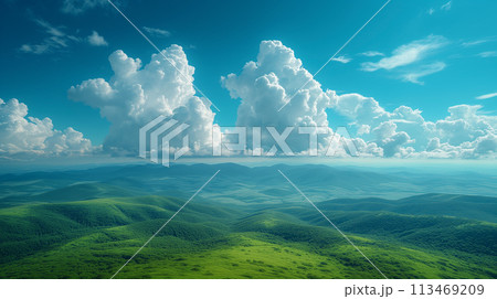 美しい夏の山を空から見た様子 AI生成画像 美しい夏の山を空から見た様子 AI生成画像 113469209