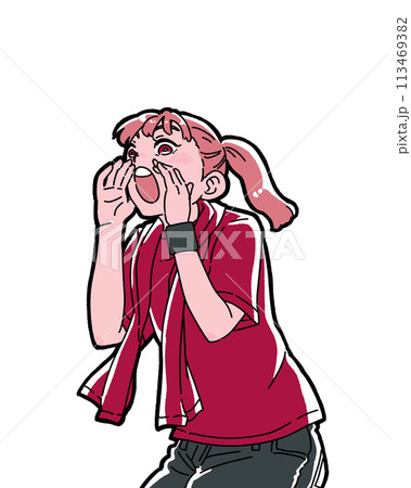 大きな声で応援している女の子 113469382